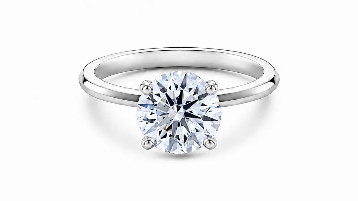 Round brilliant solitaire in four-prong platinum setting